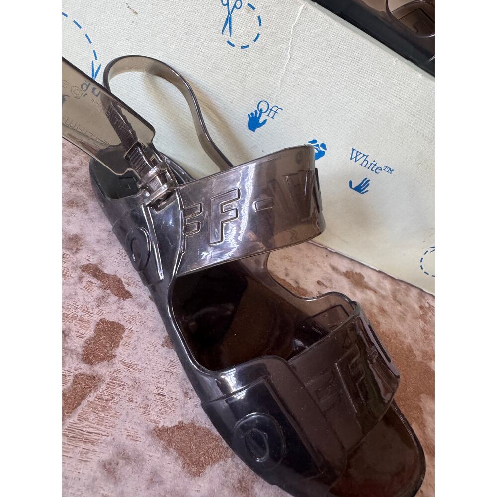 Off White Transparent Jelly Zip Tie Slingback Flat Sandal w Box Ladies Size 5 - Picture 5 of 9